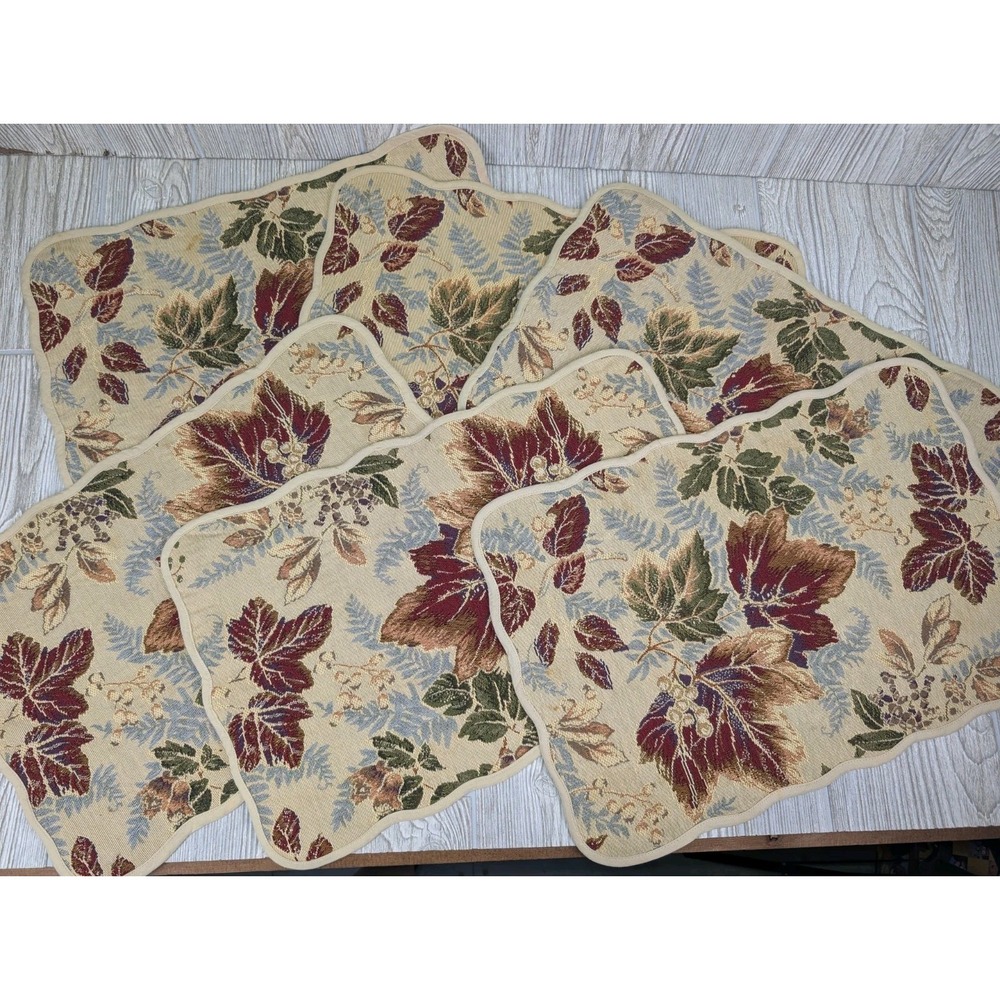Vintage Fall Tapestry Placemats Set of 6 Leaves Cottagecore Dining Decor 18 x 13